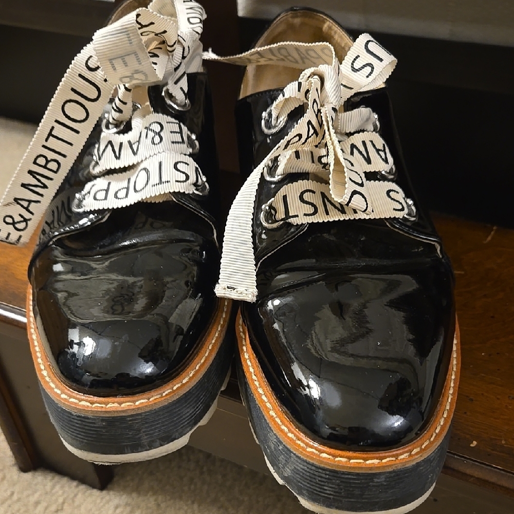 ZARA Ambitious & Unstoppable Black Patent Leather Shoes Sz 9